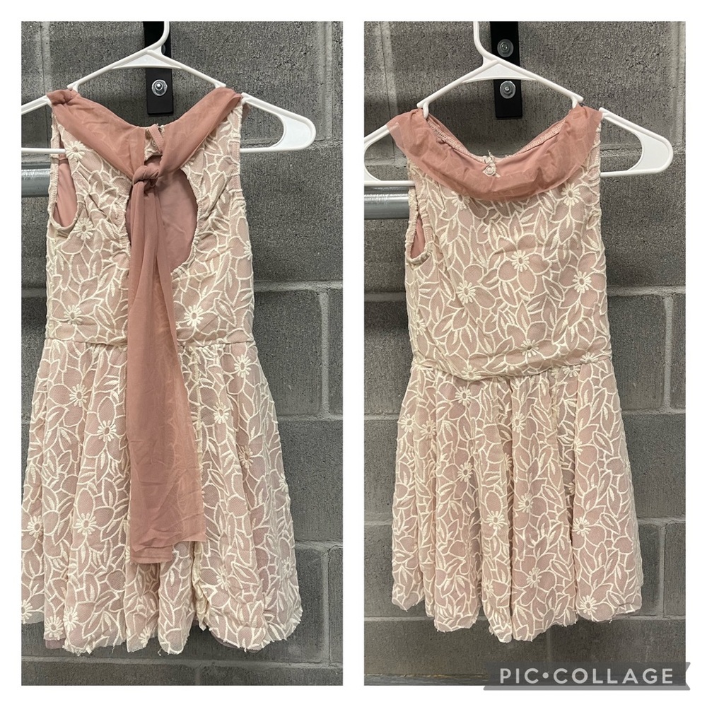 Pink and ivory dance costume with attached mesh back tie - size Medium child